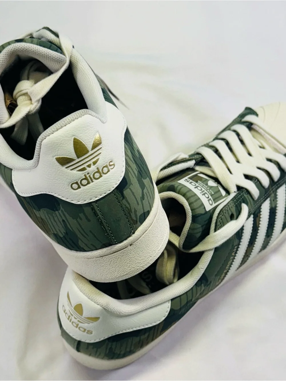 adidas Superstar Sneakers in Green Camo and White Accents